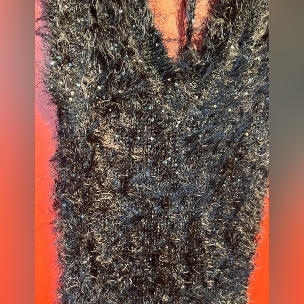 Vintage Forla Paris Design Women’s Fuzzy Sequin Tank Size S Vegan Fur Top Dress - Picture 9 of 12